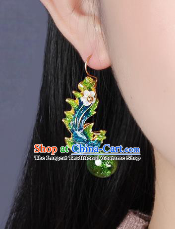 Traditional Chinese Green Phoenix Ear Accessories Handmade Eardrop National Cheongsam Earrings for Women