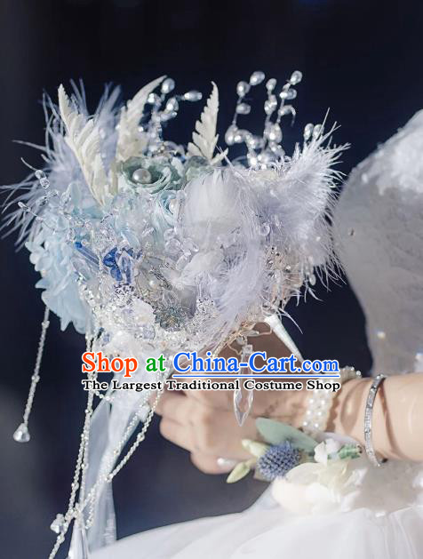 Baroque Princess Court Tassel Bridal Bouquet Handmade Wedding Accessories Photography Prop White Feather Flowers for Women