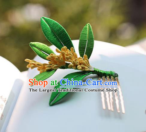 Handmade Chinese Fragrans Hair Comb Classical Hair Accessories Ancient Princess Hanfu Silk Leaf Hairpins Headwear for Women