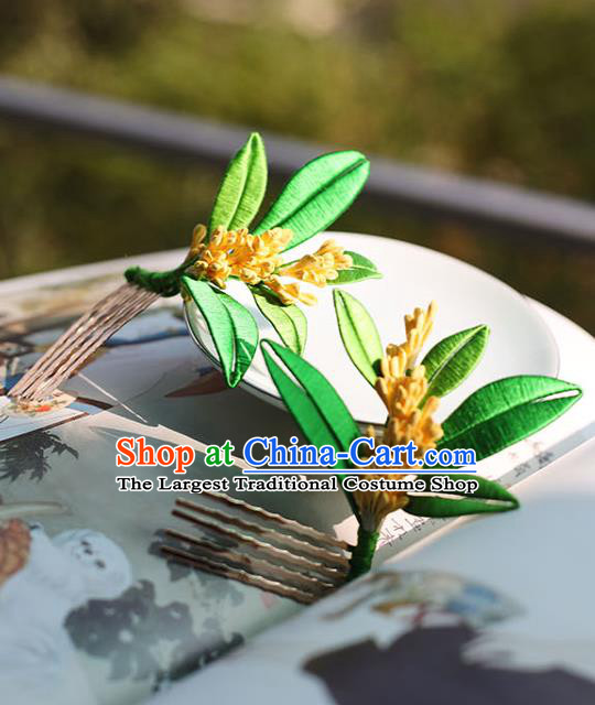 Handmade Chinese Fragrans Hair Comb Classical Hair Accessories Ancient Princess Hanfu Silk Leaf Hairpins Headwear for Women