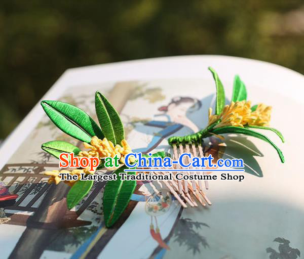 Handmade Chinese Fragrans Hair Comb Classical Hair Accessories Ancient Princess Hanfu Silk Leaf Hairpins Headwear for Women