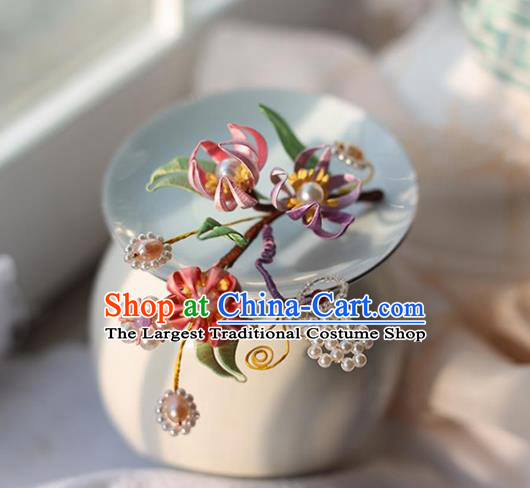 Handmade Chinese Classical Pearls Hair Accessories Ancient Princess Silk Flowers Hairpins Hanfu Headwear for Women