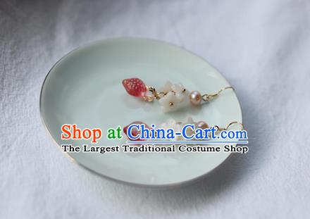 Traditional Chinese Handmade Red Lemon Earrings Ancient Hanfu Pearl Ear Accessories for Women