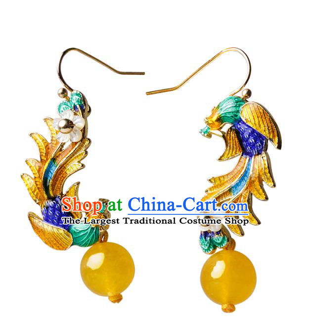 Traditional Chinese Cloisonne Ear Accessories Handmade Eardrop National Cheongsam Phoenix Earrings for Women