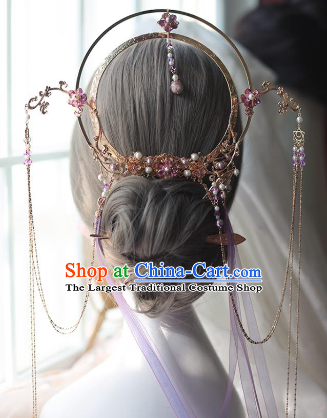 Handmade Chinese Classical Tang Dynasty Tassel Hair Crown Hair Accessories Traditional Hanfu Headwear Ancient Queen Hairpins for Women