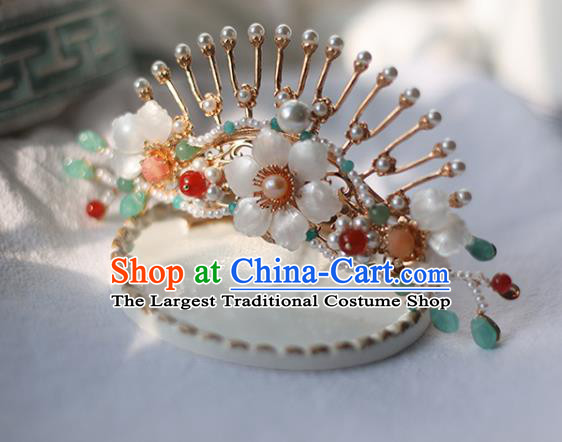 Handmade Chinese Tang Dynasty Pearls Hair Clip Traditional Classical Hanfu Hair Accessories Ancient Princess Shell Flower Hairpins for Women