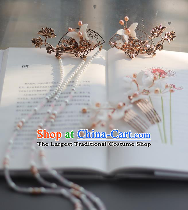Chinese Classical Hair Combs Traditional Hanfu Hair Accessories Handmade Tassel Hairpins Complete Set