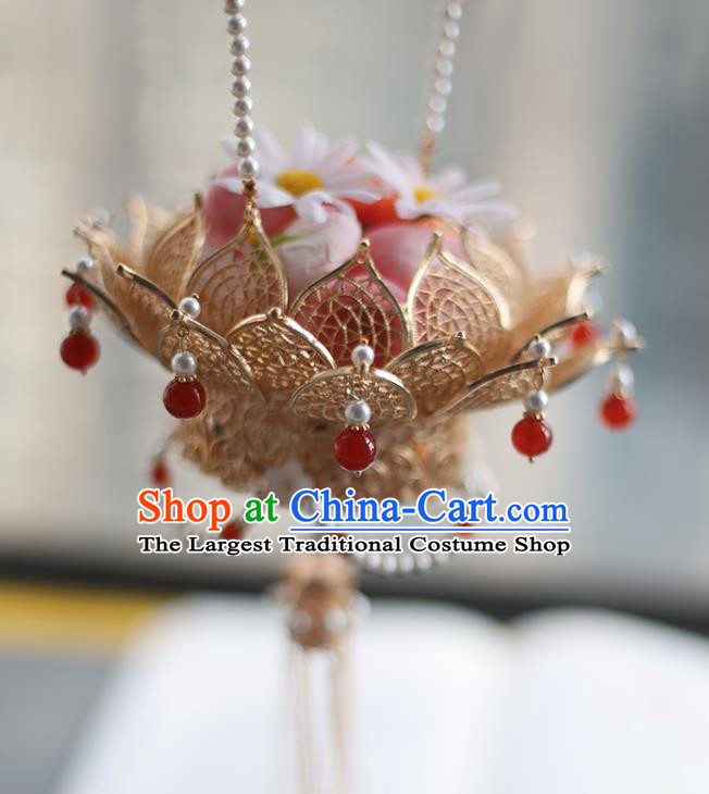 Top Grade Chinese Classical Lotus Lantern Accessories Handmade Ancient Bride Pearls Portable Lamp for Women