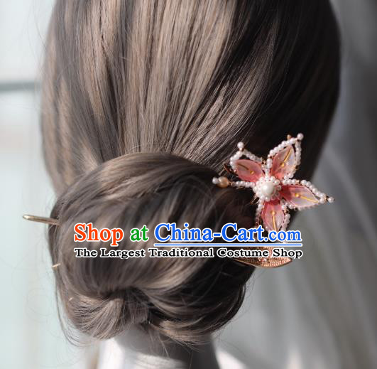 Handmade Chinese Pearls Lotus Hair Clip Traditional Classical Hanfu Hair Accessories Ancient Princess Hairpins for Women