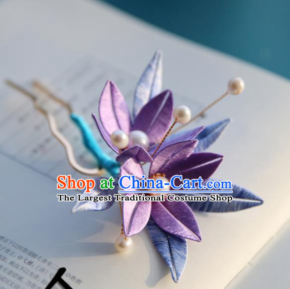 Handmade Chinese Purple Silk Flowers Hairpins Traditional Classical Hair Accessories Ancient Princess Hair Clip for Women