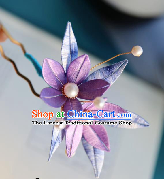 Handmade Chinese Purple Silk Flowers Hairpins Traditional Classical Hair Accessories Ancient Princess Hair Clip for Women