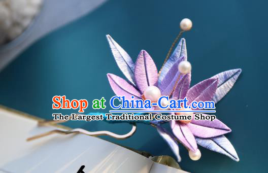 Handmade Chinese Purple Silk Flowers Hairpins Traditional Classical Hair Accessories Ancient Princess Hair Clip for Women