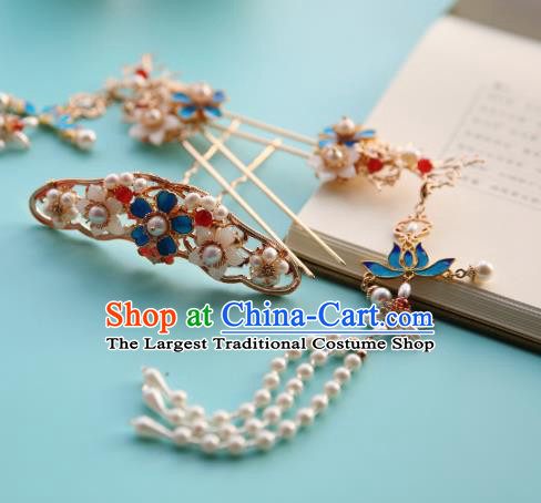 Chinese Classical Ming Dynasty Hair Crown Traditional Hanfu Hair Accessories Handmade Tassel Hairpins Complete Set for Women