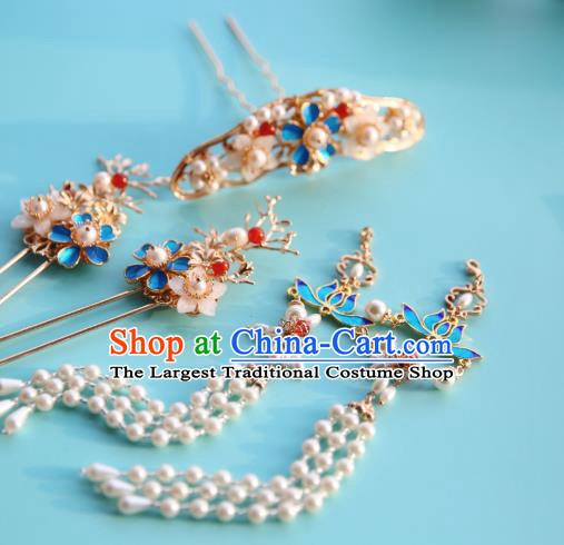 Chinese Classical Ming Dynasty Hair Crown Traditional Hanfu Hair Accessories Handmade Tassel Hairpins Complete Set for Women