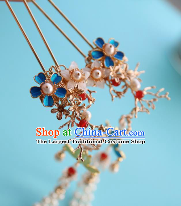 Chinese Classical Ming Dynasty Hair Crown Traditional Hanfu Hair Accessories Handmade Tassel Hairpins Complete Set for Women