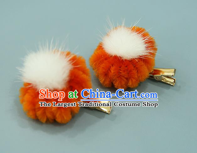 Handmade Chinese Orange Velvet Peony Pumpkin Hair Claws Traditional Classical Hair Accessories Ancient Imperial Consort Hair Stick for Women