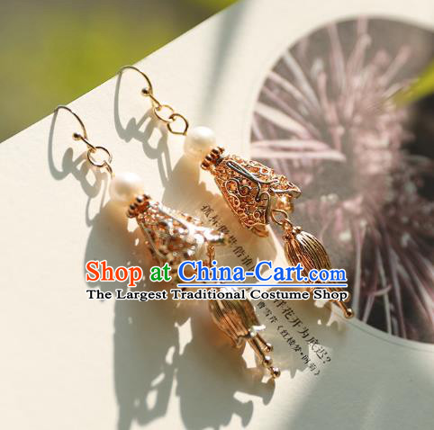 Traditional Chinese Handmade Golden Earrings Ancient Hanfu Court Ear Accessories for Women