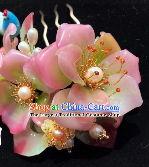 Handmade Chinese Court Hair Comb Traditional Classical Hair Accessories Ancient Qing Dynasty Peach Blossom Hairpins for Women