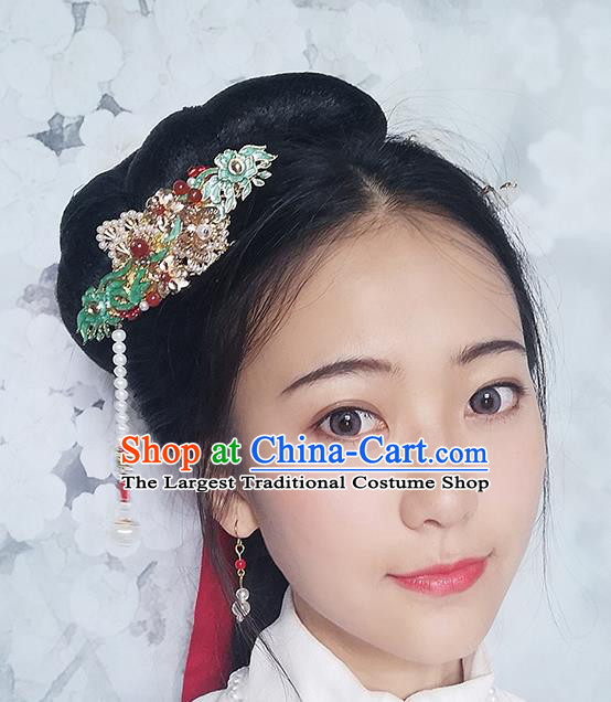 Handmade Chinese Court Pearls Tassel Hair Claw Traditional Classical Hair Accessories Ancient Qing Dynasty Hairpins for Women