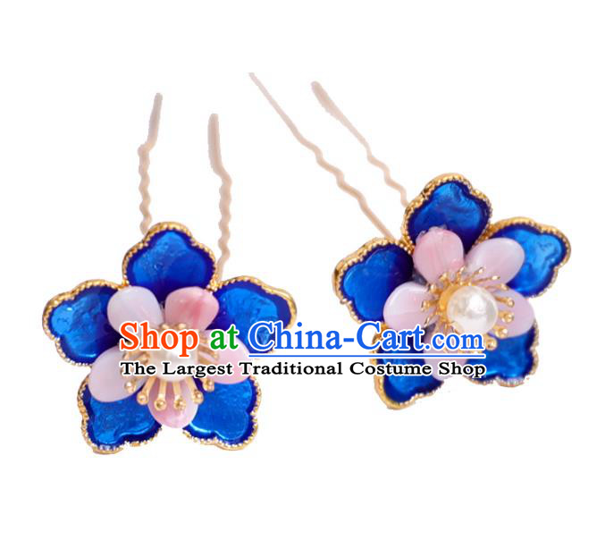 Handmade Chinese Classical Blueing Flower Hairpins Traditional Hair Accessories Ancient Hanfu Hair Clip for Women