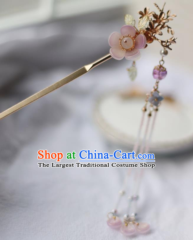 Handmade Chinese Golden Hair Clip Traditional Classical Hanfu Hair Accessories Ancient Pink Plum Hairpins for Women