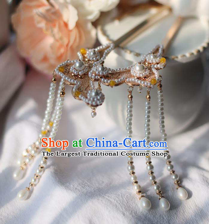 Handmade Chinese Song Dynasty Hair Clip Traditional Classical Hanfu Hair Accessories Ancient Empress Pearls Tassel Hairpins for Women