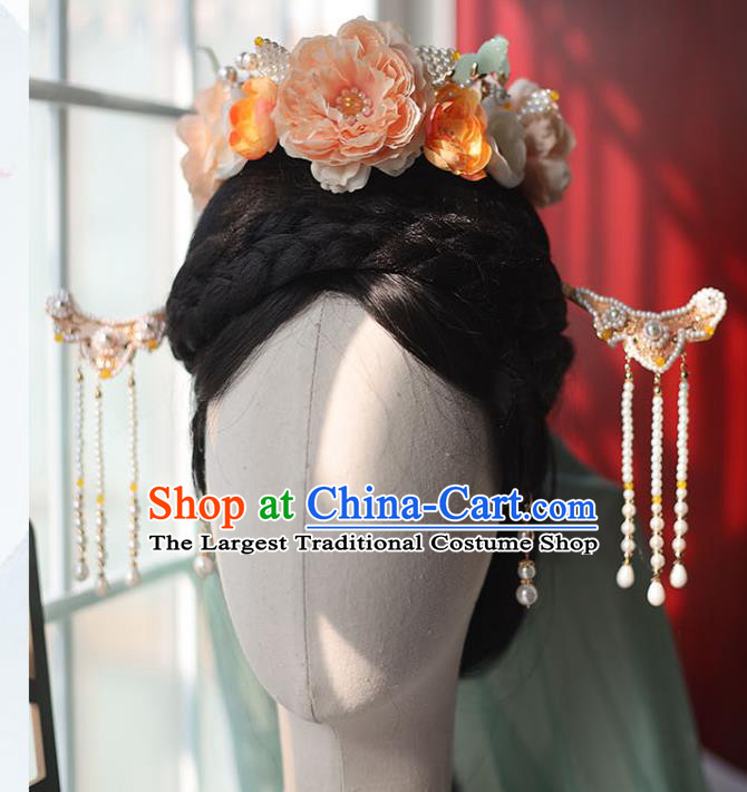 Handmade Chinese Song Dynasty Hair Clip Traditional Classical Hanfu Hair Accessories Ancient Empress Pearls Tassel Hairpins for Women