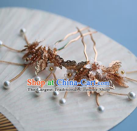 Handmade Chinese Classical Hair Clip Traditional Hair Accessories Ancient Hanfu Golden Butterfly Hairpins for Women