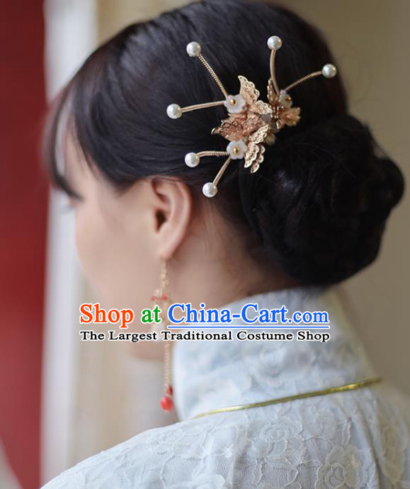 Handmade Chinese Classical Hair Clip Traditional Hair Accessories Ancient Hanfu Golden Butterfly Hairpins for Women