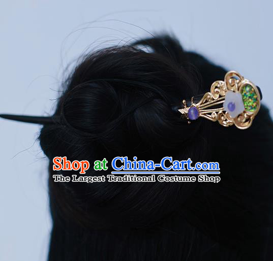 Handmade Chinese Classical Green Bead Lute Hair Clip Traditional Hair Accessories Ancient Hanfu Ebony Hairpins for Women