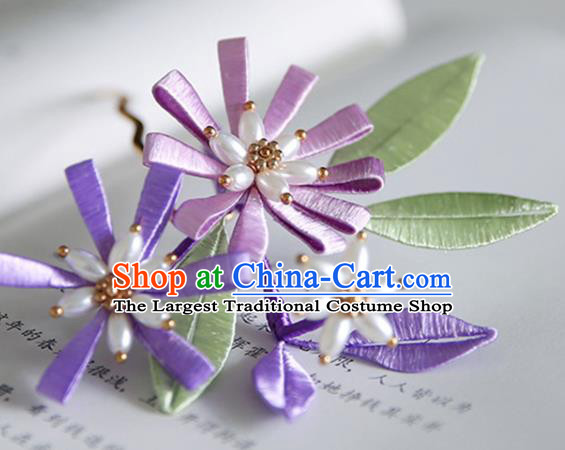 Handmade Chinese Classical Purple Silk Hairpins Traditional Hair Accessories Ancient Hanfu Hair Clip for Women