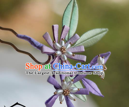 Handmade Chinese Classical Purple Silk Hairpins Traditional Hair Accessories Ancient Hanfu Hair Clip for Women