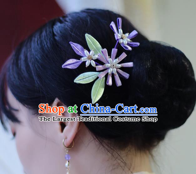 Handmade Chinese Classical Purple Silk Hairpins Traditional Hair Accessories Ancient Hanfu Hair Clip for Women