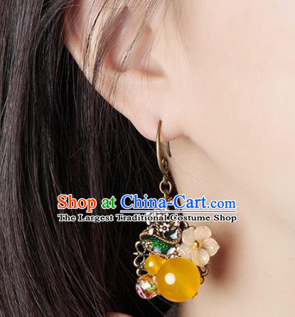 Traditional Chinese Ear Accessories Handmade Eardrop National Cheongsam Yellow Chalcedony Earrings for Women