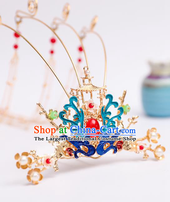 Chinese Classical Wedding Cloisonne Phoenix Tassel Hair Crown Traditional Bride Hair Accessories Handmade Hanfu Phoenix Coronet Full Set