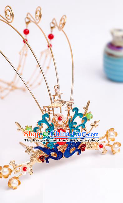 Chinese Classical Wedding Cloisonne Phoenix Tassel Hair Crown Traditional Bride Hair Accessories Handmade Hanfu Phoenix Coronet Full Set