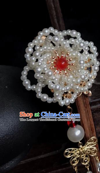 Handmade Chinese Ming Dynasty Pearls Tassel Hair Claw Traditional Hair Accessories Ancient Court Princess Hairpins for Women