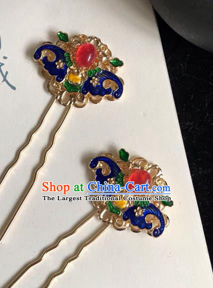 Handmade Chinese Qing Dynasty Tassel Hair Clip Traditional Hair Accessories Ancient Court Queen Blueing Bat Hairpins for Women