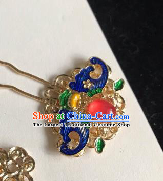 Handmade Chinese Qing Dynasty Tassel Hair Clip Traditional Hair Accessories Ancient Court Queen Blueing Bat Hairpins for Women