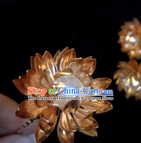 Handmade Chinese Tang Dynasty Princess Hair Clip Traditional Hair Accessories Ancient Court Golden Lotus Hairpins for Women