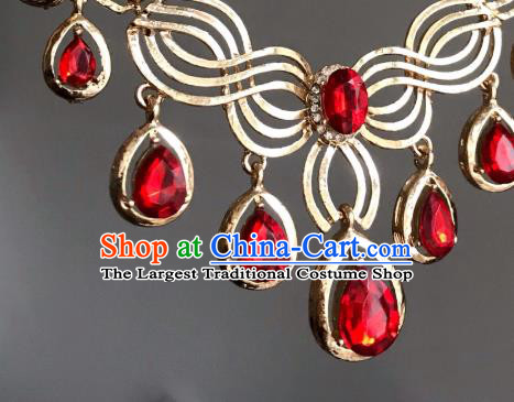 Top Grade Chinese Classical Ming Dynasty Jewelry Accessories Handmade Ancient Hanfu Red Crystal Necklace for Women