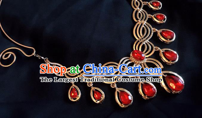 Top Grade Chinese Classical Ming Dynasty Jewelry Accessories Handmade Ancient Hanfu Red Crystal Necklace for Women