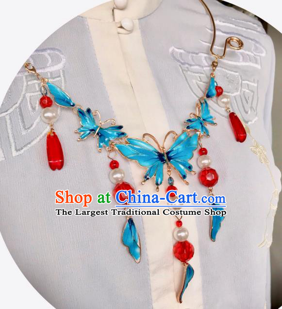Top Grade Chinese Classical Ming Dynasty Blueing Butterfly Necklet Jewelry Accessories Handmade Ancient Hanfu Necklace for Women
