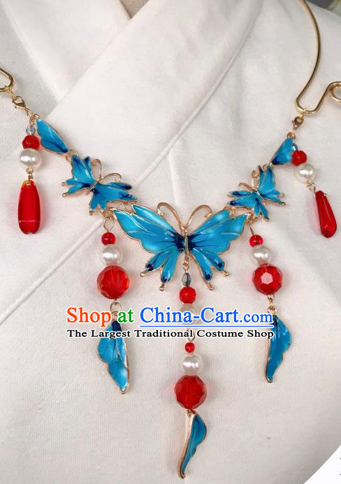 Top Grade Chinese Classical Ming Dynasty Blueing Butterfly Necklet Jewelry Accessories Handmade Ancient Hanfu Necklace for Women