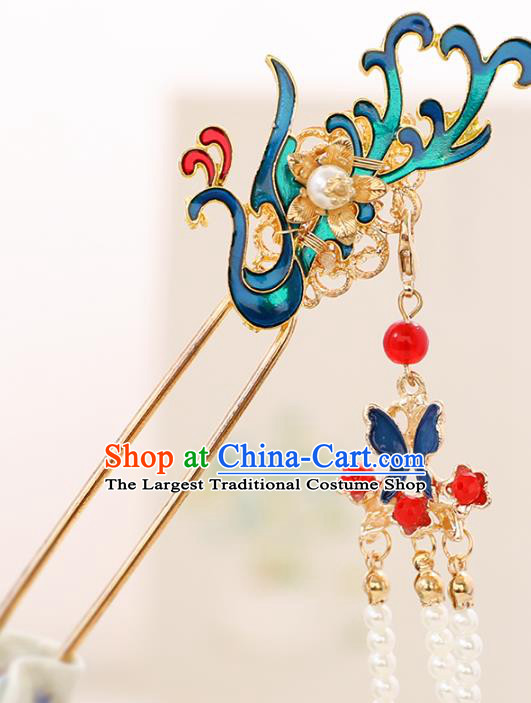 Handmade Chinese Classical Cloisonne Phoenix Hairpins Traditional Hair Accessories Ancient Hanfu Court Hair Clip for Women
