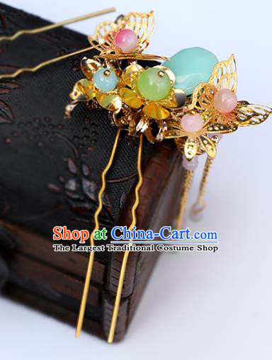 Chinese Classical Wedding Green Ring Hair Comb Traditional Bride Hair Accessories Handmade Hanfu Tassel Hairpins and Earrings Complete Set