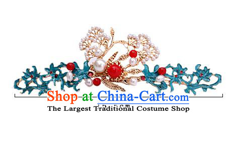 Handmade Chinese Classical Pine Hair Crown Traditional Hair Accessories Ancient Hanfu Hairpins Tassel Hair Comb for Women