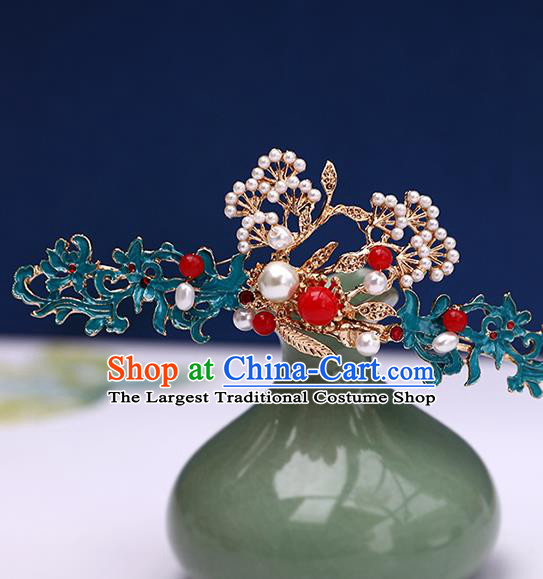 Handmade Chinese Classical Pine Hair Crown Traditional Hair Accessories Ancient Hanfu Hairpins Tassel Hair Comb for Women