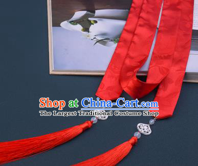Chinese Traditional Hanfu Red Silk Hairband Hair Accessories Handmade Hair Rope Tassel Hair Clasp for Women