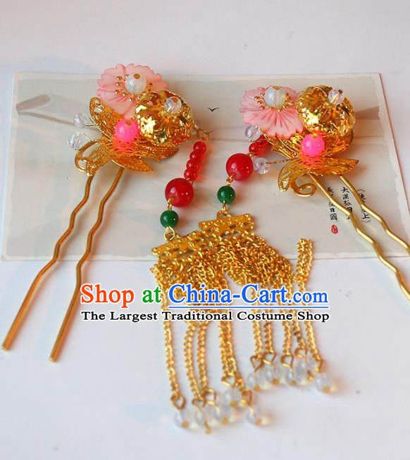 Handmade Chinese Classical Plum Hair Clip Traditional Hair Accessories Ancient Hanfu Golden Butterfly Tassel Hairpins for Women